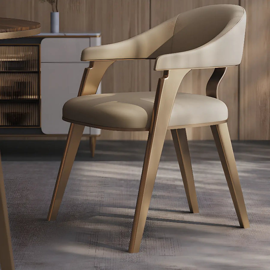 Modern Ergonomic Leather Arm Dining Chair with Padded Seat