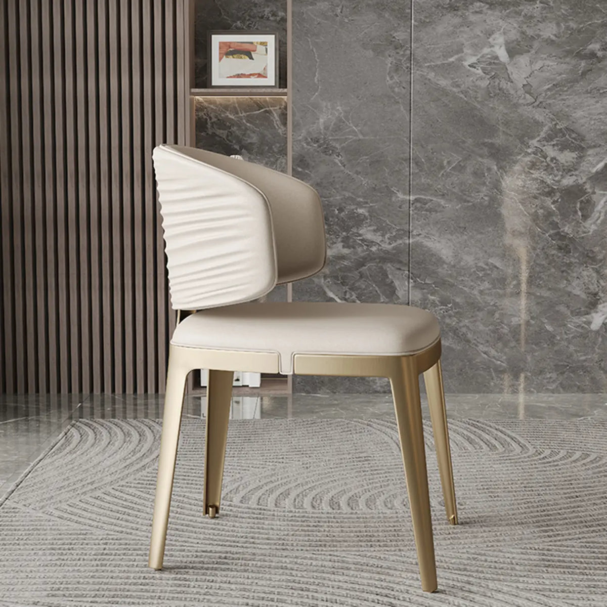 Modern Faux Leather Glam Pleated Curved Back Dining Chair