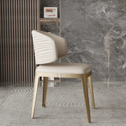 Modern Faux Leather Glam Pleated Curved Back Dining Chair