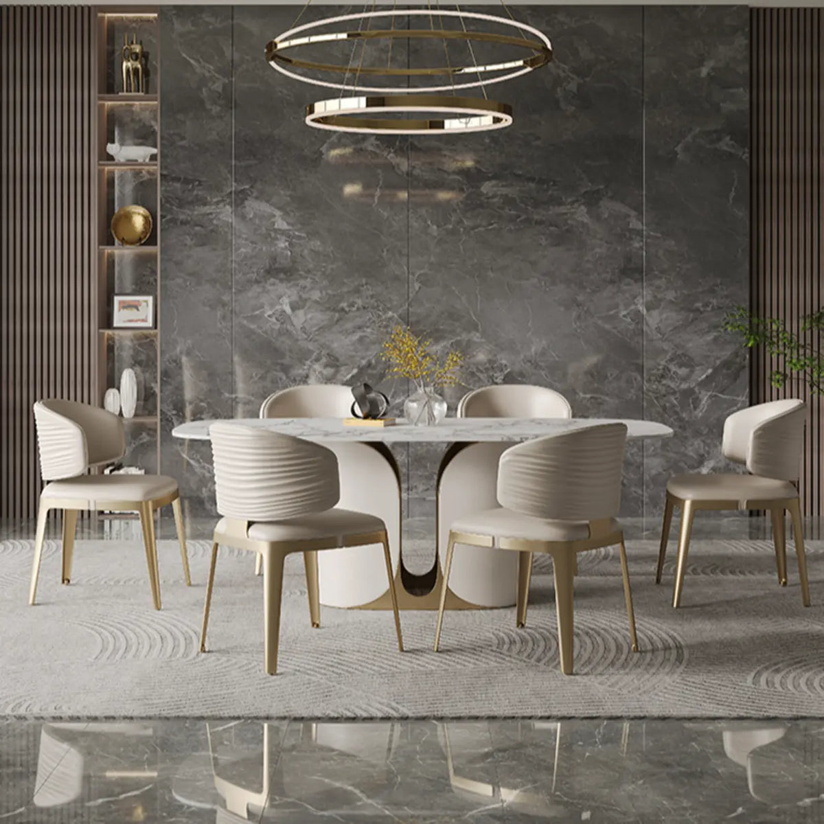 Modern Faux Leather Glam Pleated Curved Back Dining Chair