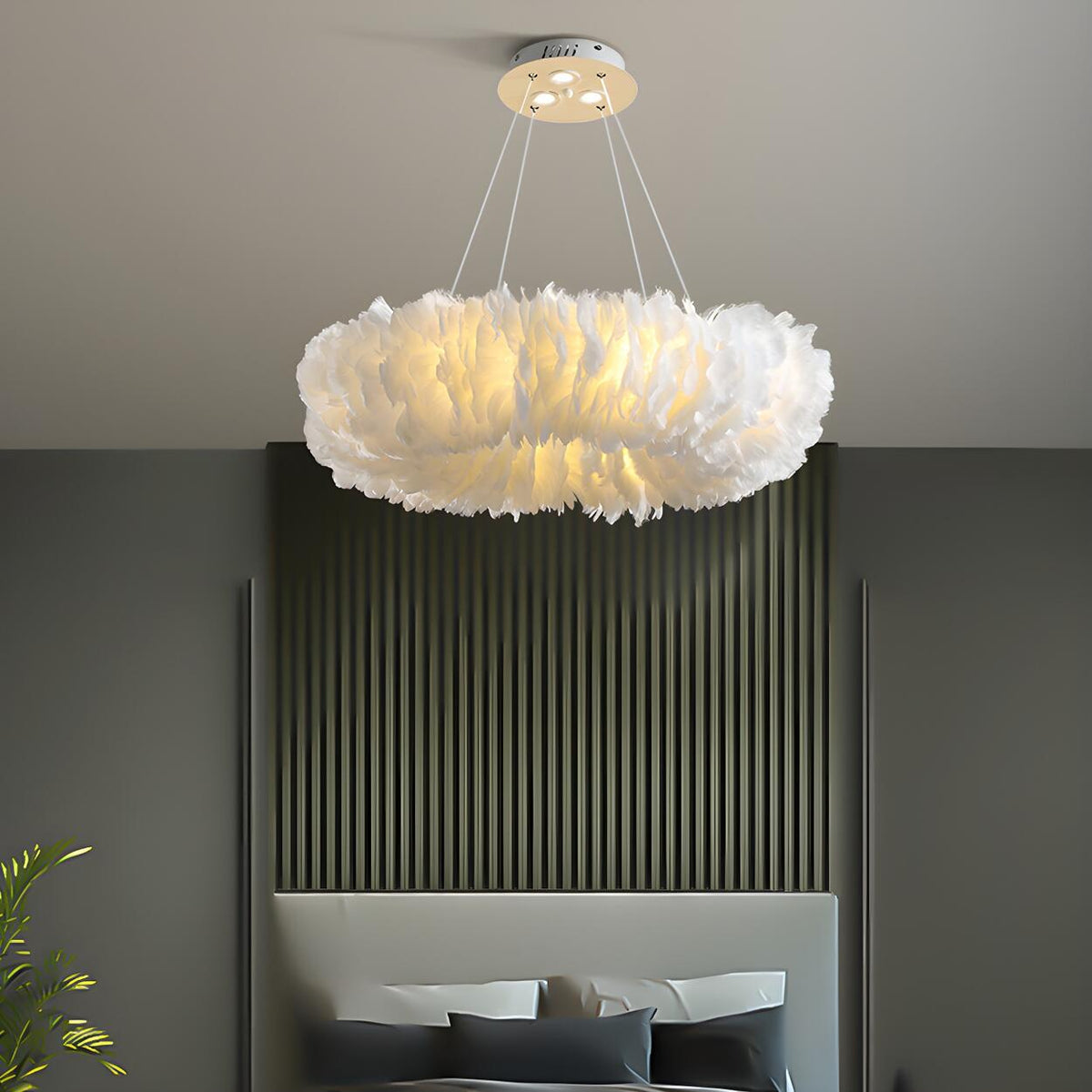 Modern FeathHB-110302026er Round Loop Bedroom Pendant Chandelier
