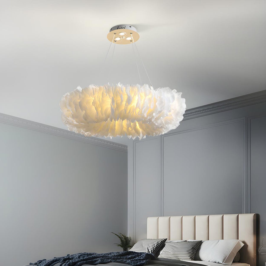 Modern FeathHB-110302026er Round Loop Bedroom Pendant Chandelier