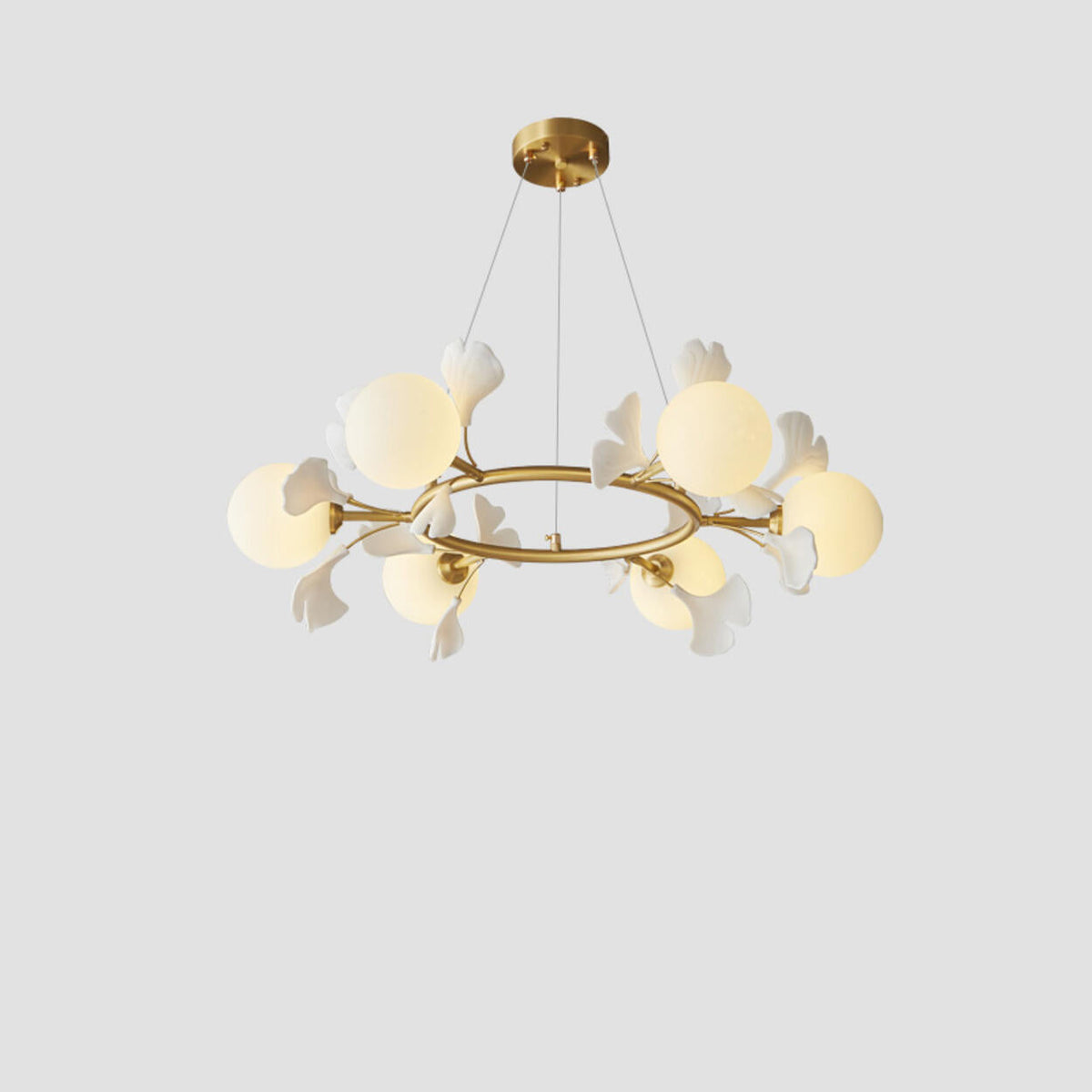 Modern Floral Leaves Circle White Ball Chandelier