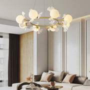 Modern Floral Leaves Circle White Ball Chandelier