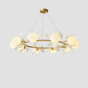 Modern Floral Leaves Circle White Ball Chandelier