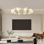 Modern Floral Leaves Circle White Ball Chandelier