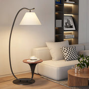 Modern Foot Switch Fabric Cone Arc Floor Lamp with Wood Table