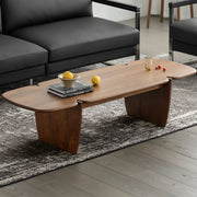 Modern Free Form Brown Wood Low Profile Coffee Table