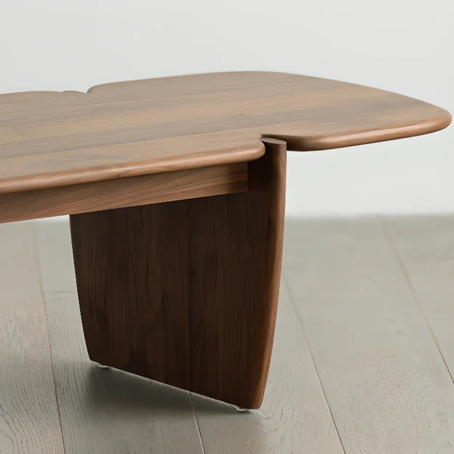 Modern Free Form Brown Wood Low Profile Coffee Table