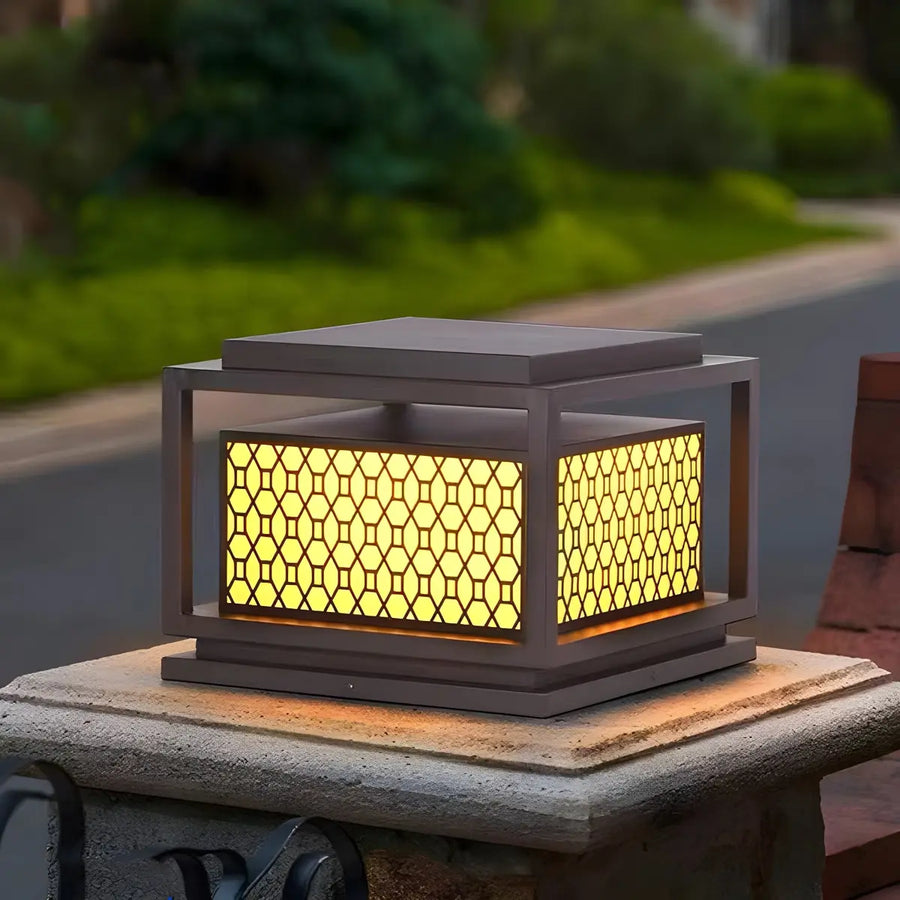 Modern Geometric Metal Outdoor Garden Solar Pillar Light