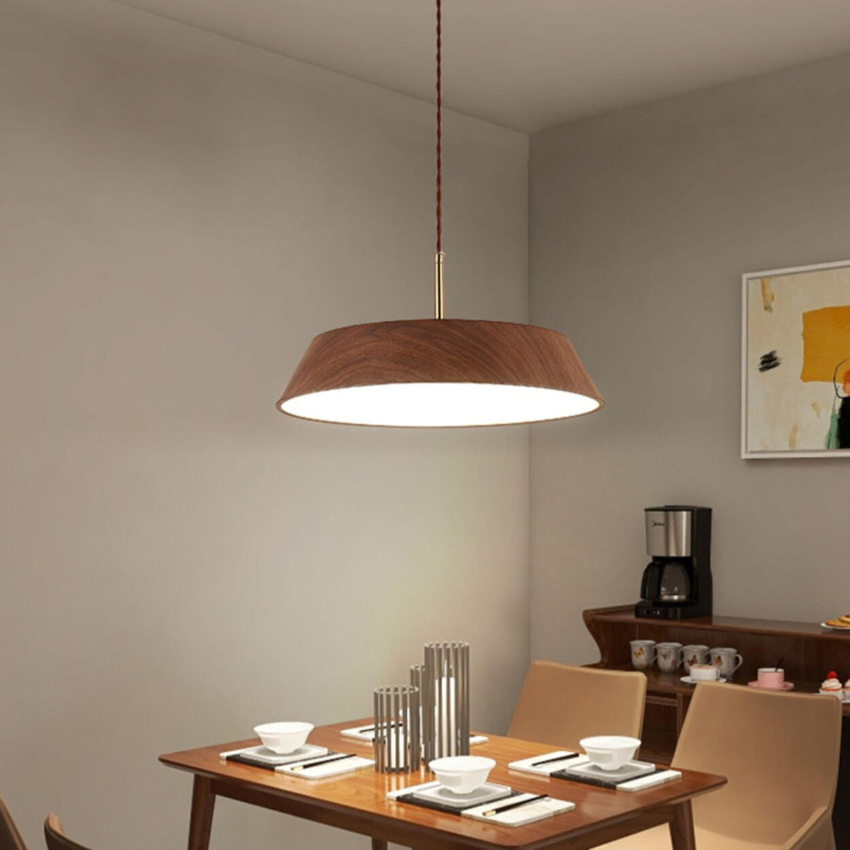Modern Geometric Wood Metal Acrylic Pendant Light