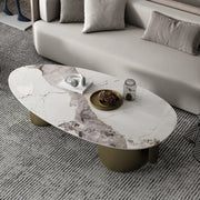 Modern Glam Oval Stone Coffee Table with Gold Base