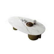 Modern Glam Oval Stone Coffee Table with Gold Base