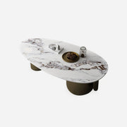 Modern Glam Oval Stone Coffee Table with Gold Base