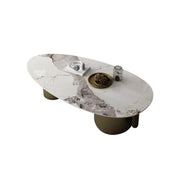 Modern Glam Oval Stone Coffee Table with Gold Base