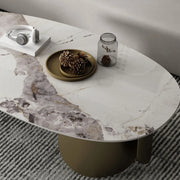 Modern Glam Oval Stone Coffee Table with Gold Base