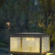 Modern Glass Cube Solar Metal Outdoor Pillar Lamp