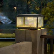 Modern Glass Cube Solar Metal Outdoor Pillar Lamp