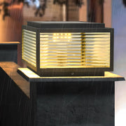 Modern Glass Cube Solar Metal Outdoor Pillar Lamp