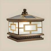 Modern Glass Square Metal Outdoor Solar Pillar Light