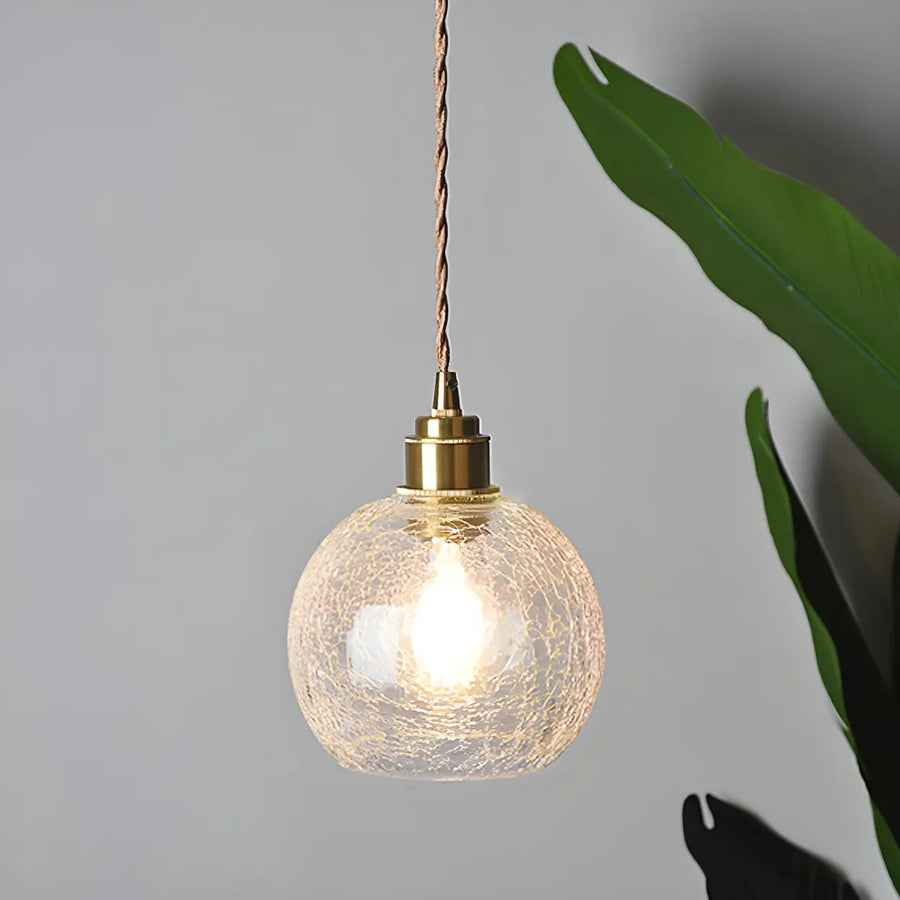 Modern Globe Crackle  Clear Glass Pendant Light