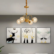 Modern Gold Chandelier with Crystal Glass Globes