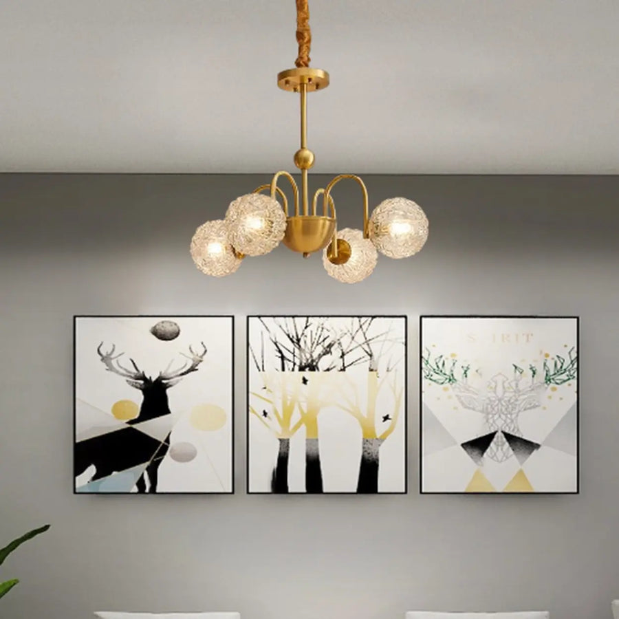 Modern Gold Chandelier with Crystal Glass Globes