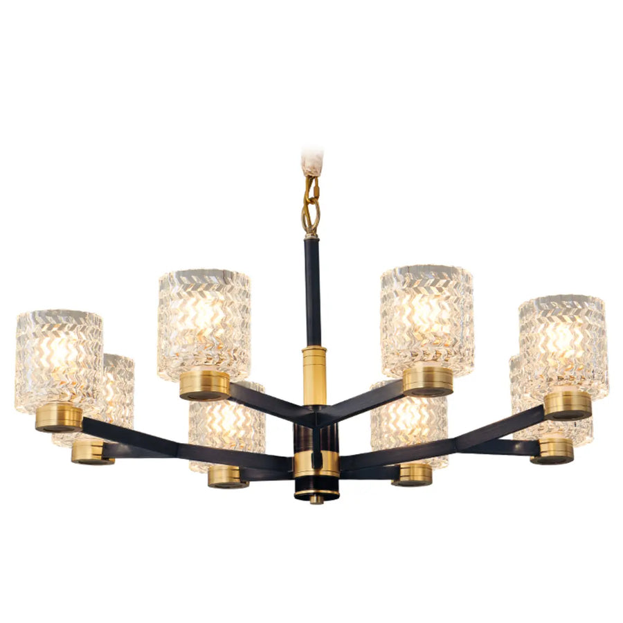 Modern Gold and Black Chandelier with Glass Shades