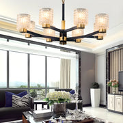 Modern Gold and Black Chandelier with Glass Shades