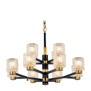 Modern Gold and Black Chandelier with Glass Shades
