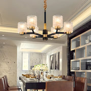 Modern Gold and Black Chandelier with Glass Shades