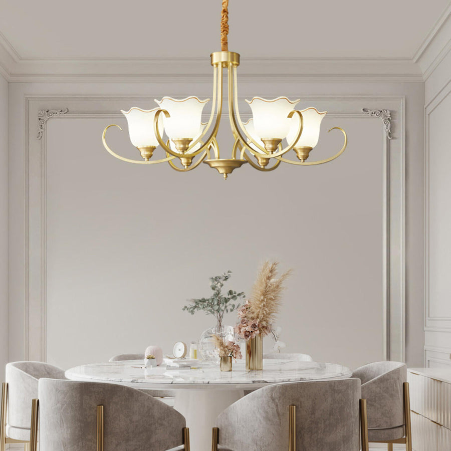 Modern Gold Bell Jar Frosted Glass Chandelier