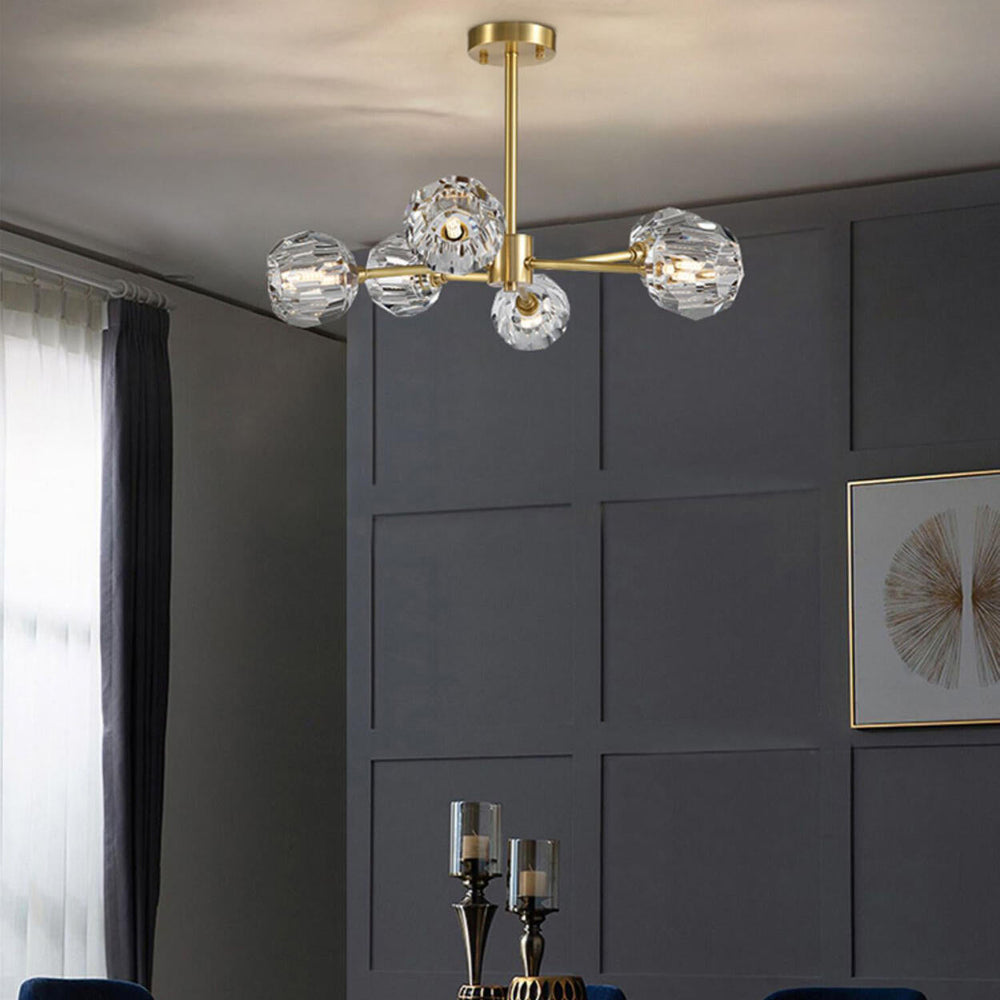 Modern Gold Clear Crystal Globe Chandelier Ceiling Light
