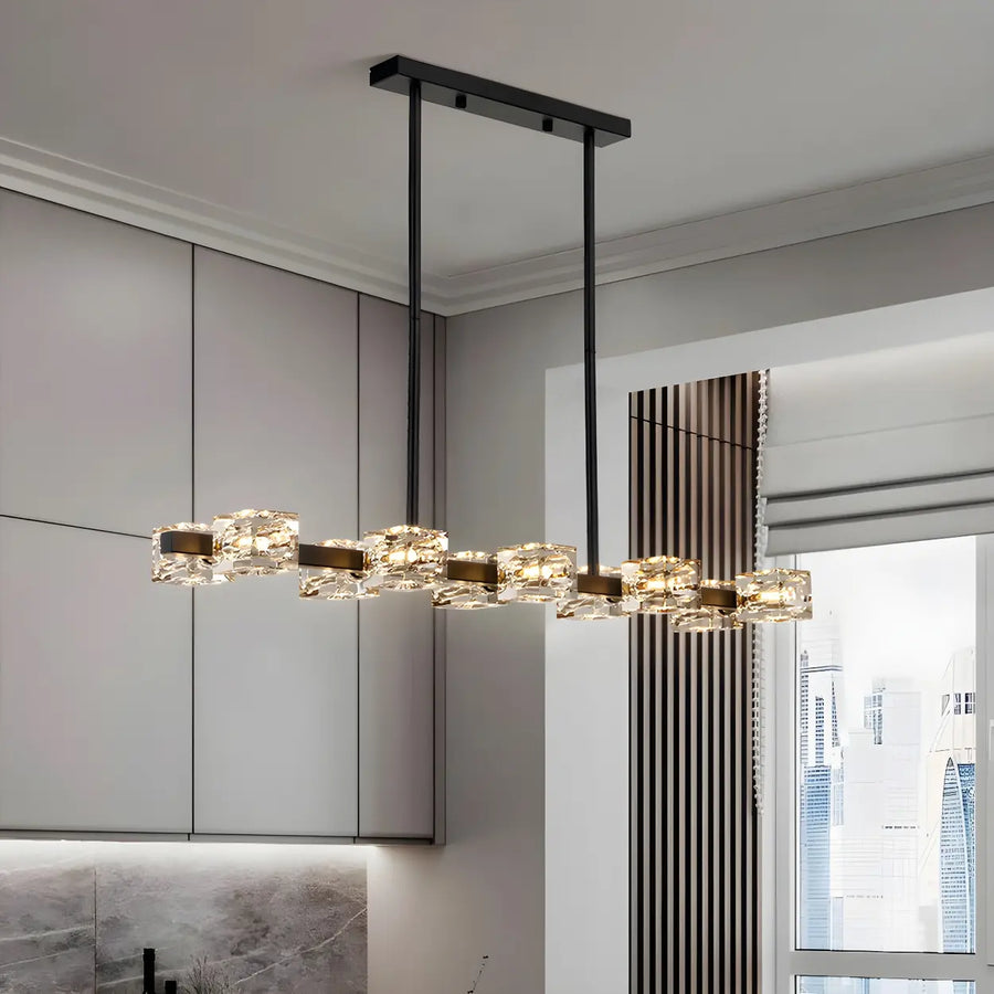 Modern Gold Crystal Linear Chandelier for Dining Room