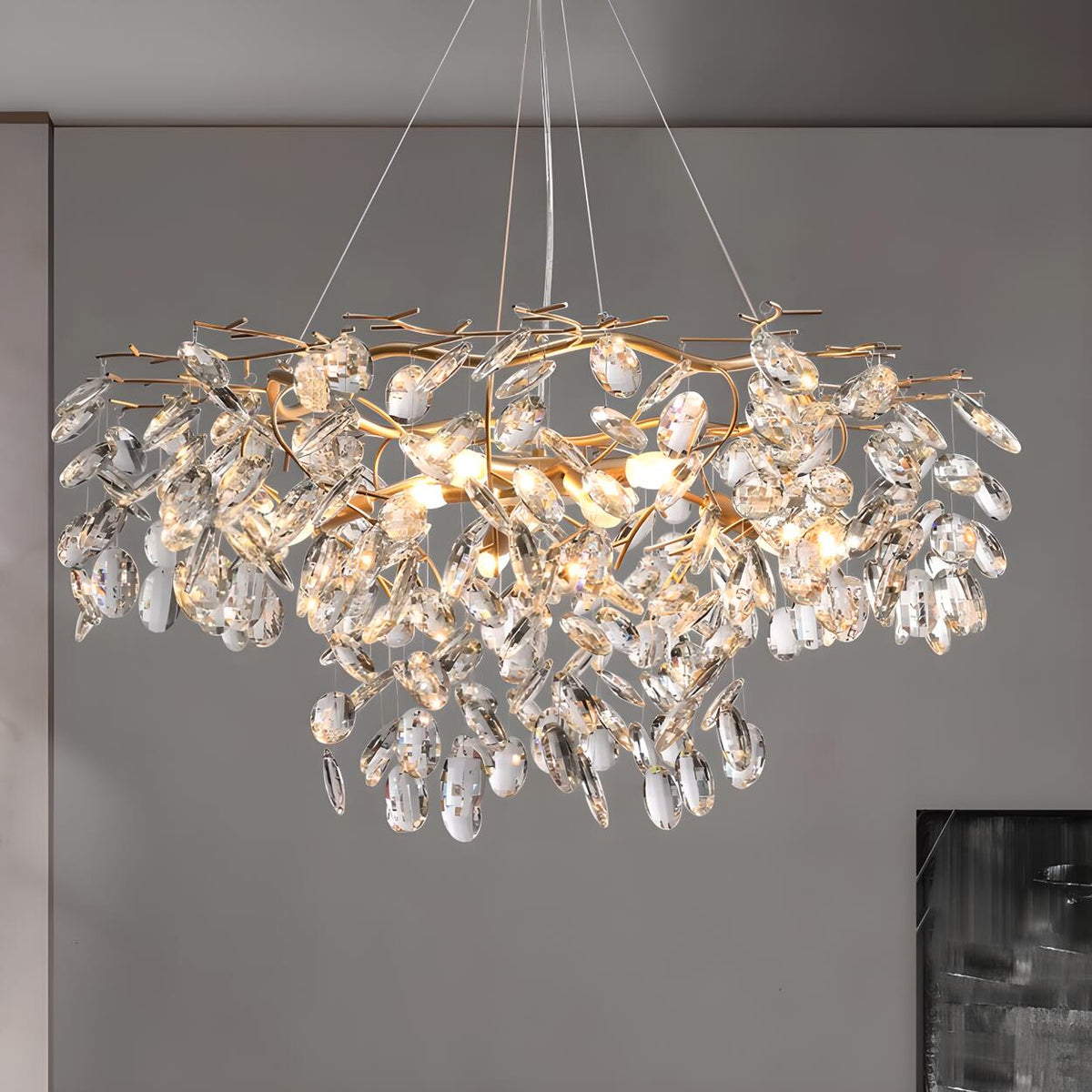 Modern Gold Finish Crystal Branch Chandelier