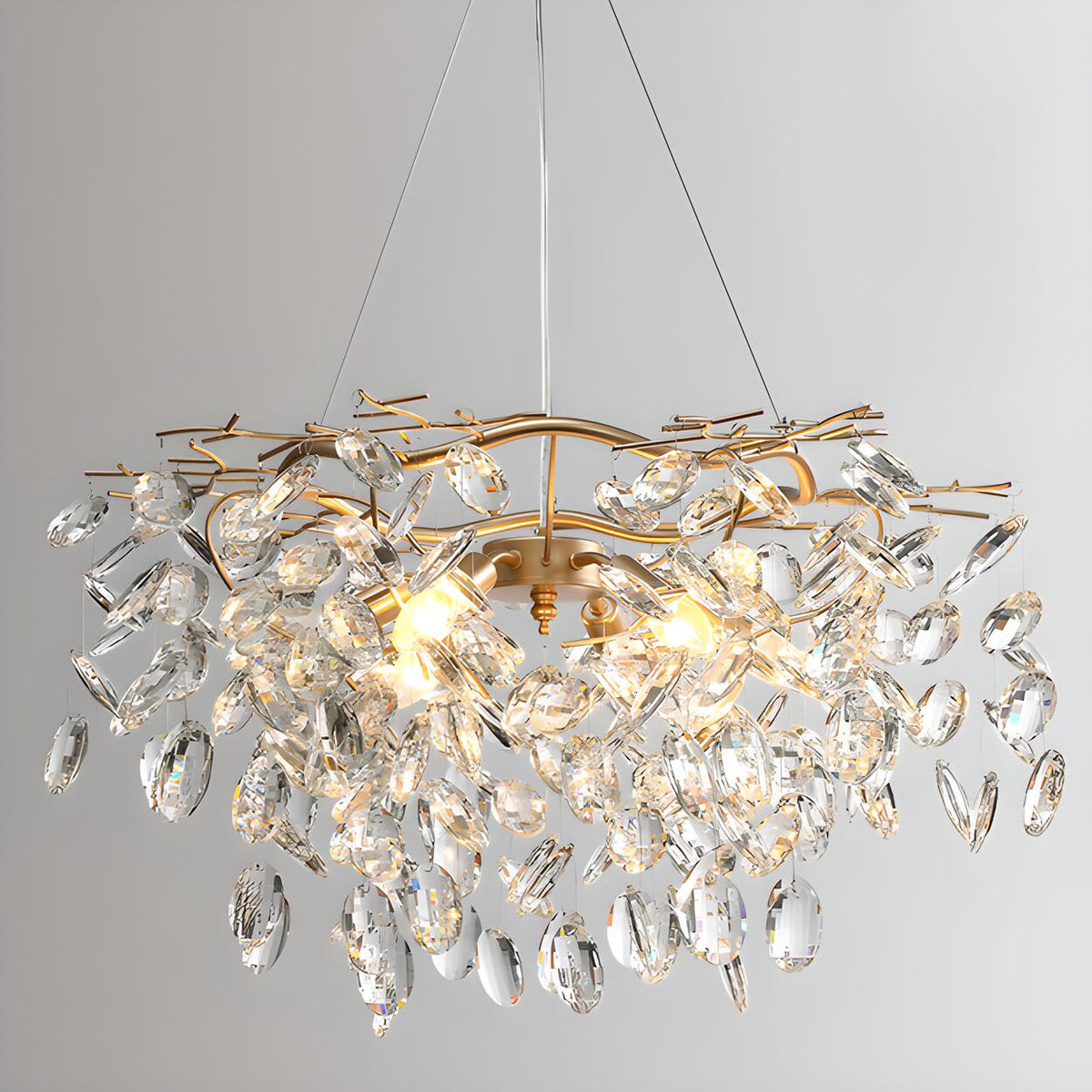 Modern Gold Finish Crystal Branch Chandelier
