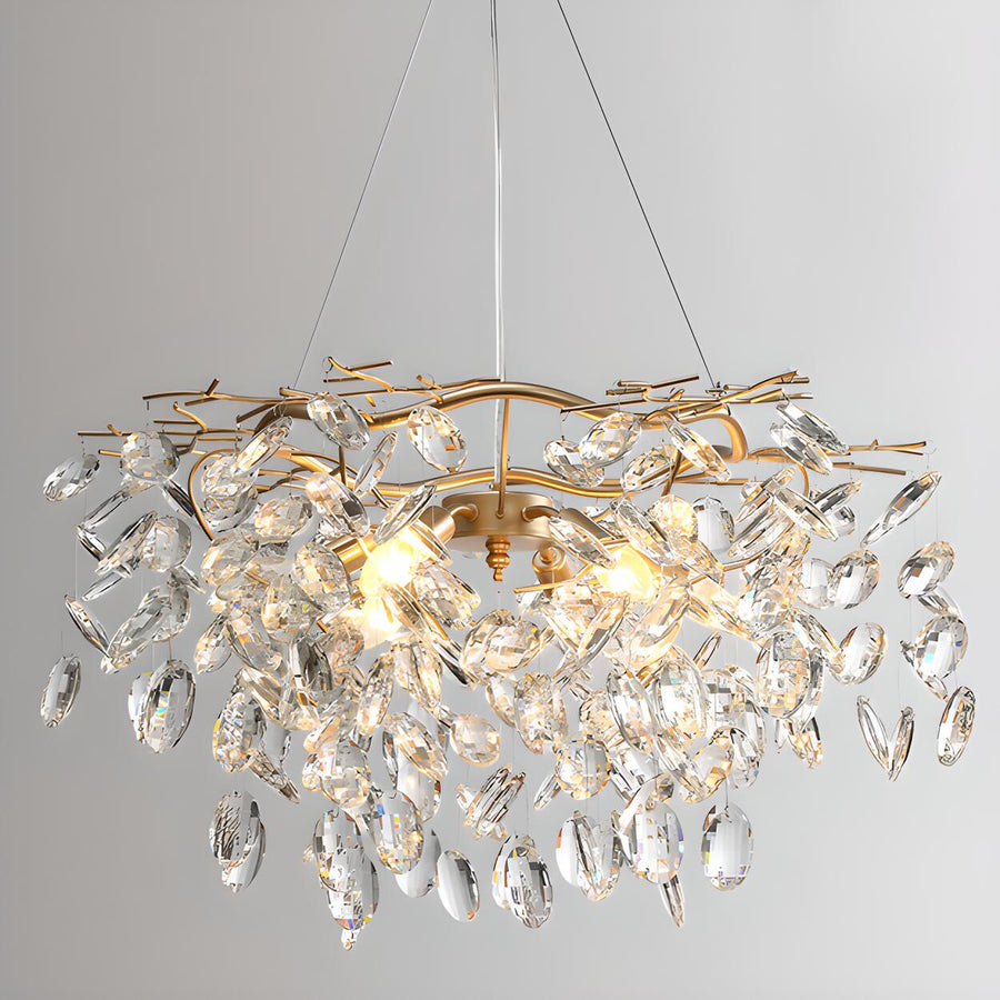 Modern Gold Finish Crystal Branch Chandelier