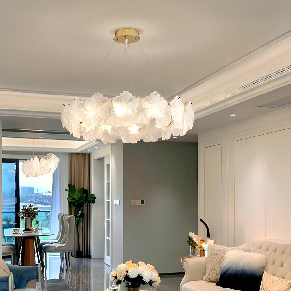 Modern Gold Flower Glass Petals Pendant Chandelier