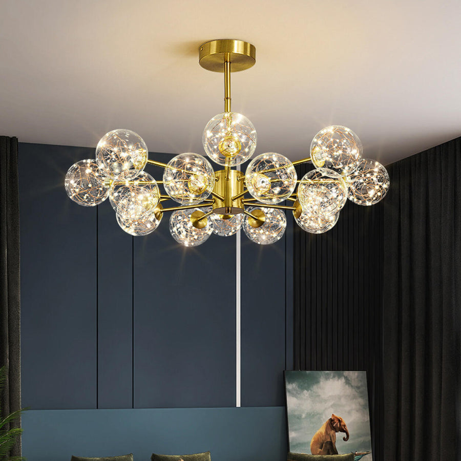 Modern Gold Globe Clear Glass Bubble Branch Chandelier