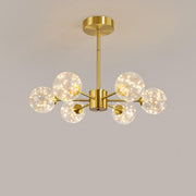 Modern Gold Globe Clear Glass Bubble Branch Chandelier