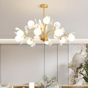 Modern Gold Rod White Floral Glass Ball Chandelier