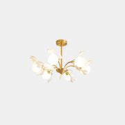 Modern Gold Rod White Floral Glass Ball Chandelier