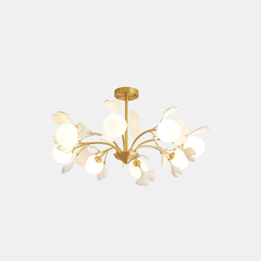 Modern Gold Rod White Floral Glass Ball Chandelier
