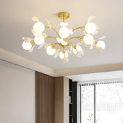 Modern Gold Rod White Floral Glass Ball Chandelier