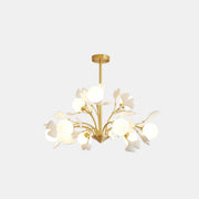 Modern Gold Rod White Floral Glass Ball Chandelier