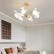 Modern Gold Rod White Floral Glass Ball Chandelier