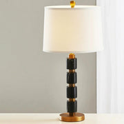 Modern Golden Finish Barrel Fabric Shade Table Lamp