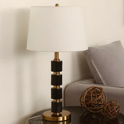 Modern Golden Finish Barrel Fabric Shade Table Lamp
