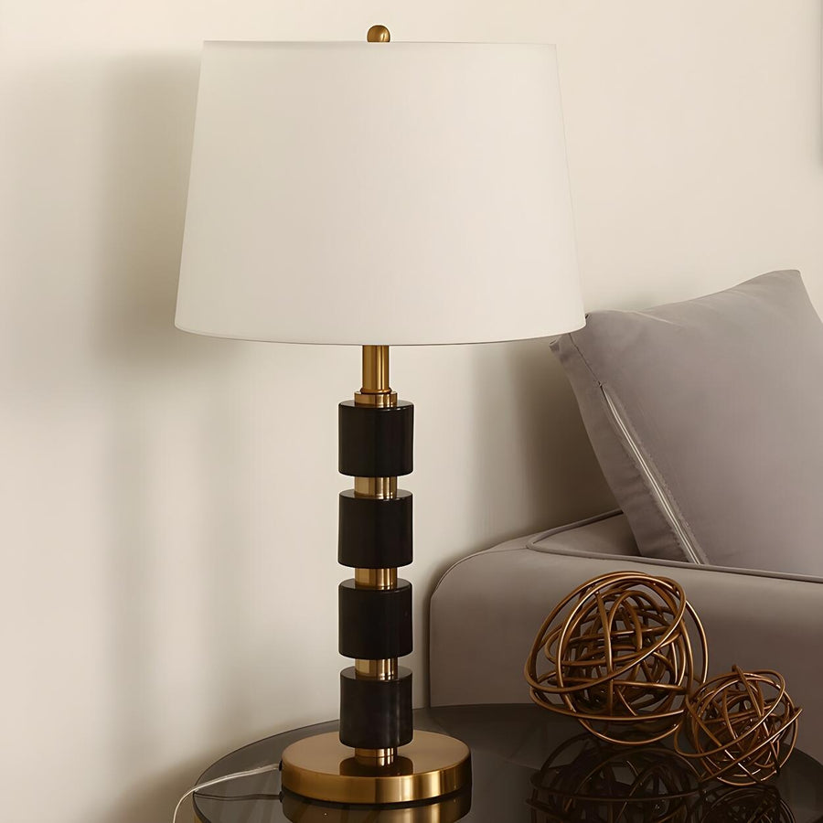 Modern Golden Finish Barrel Fabric Shade Table Lamp