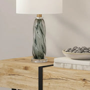 Modern Green Twisted Glass Cylindrical Fabric Shade Table Lamp